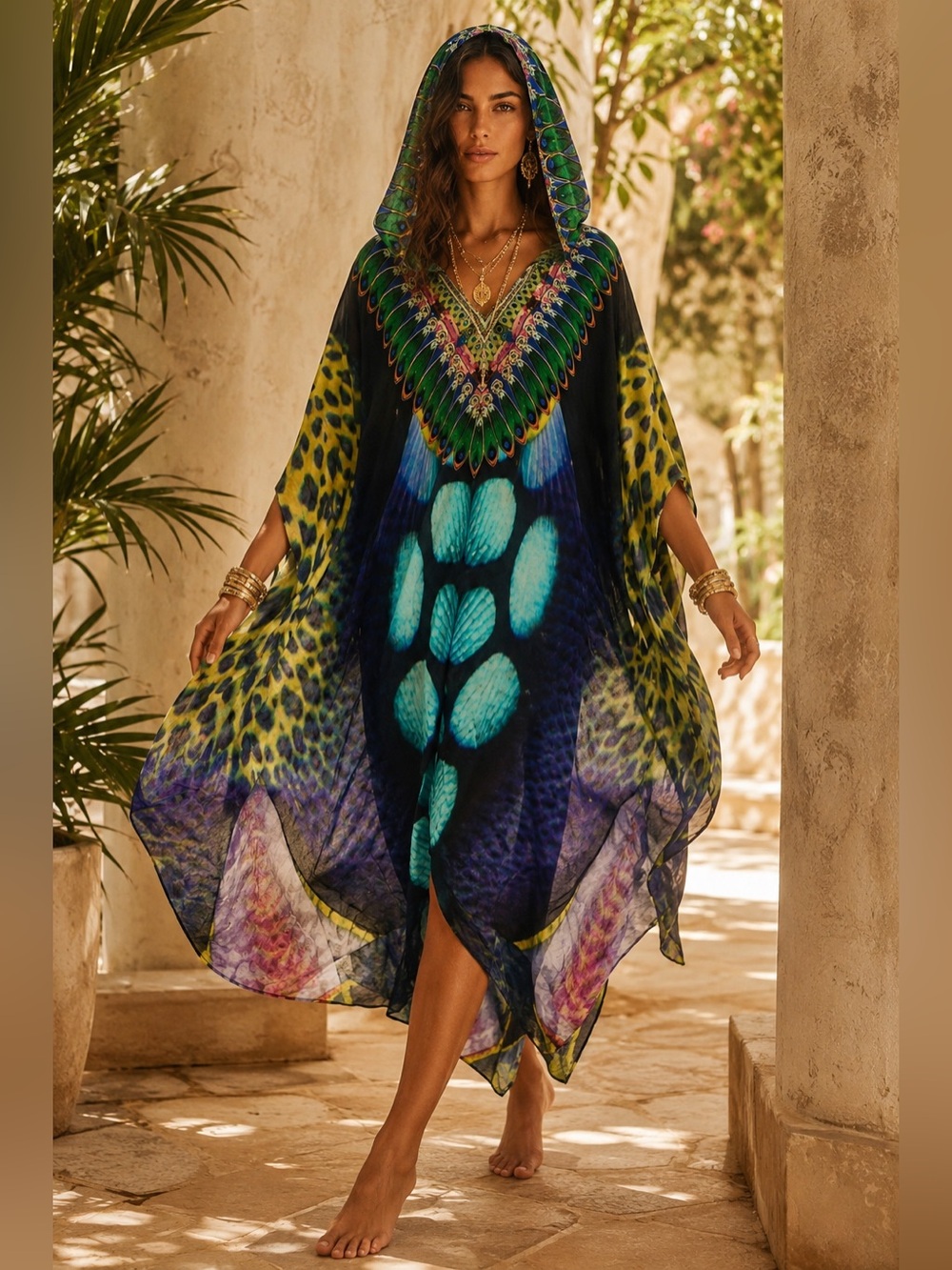 CAMILLA Rare Hooded Silk Swarovski Crystal Embellished Kaftan One Size Archive 🦋